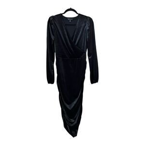 INC International Concepts Womens Size L Black Velvet Suplice Ruched Dress